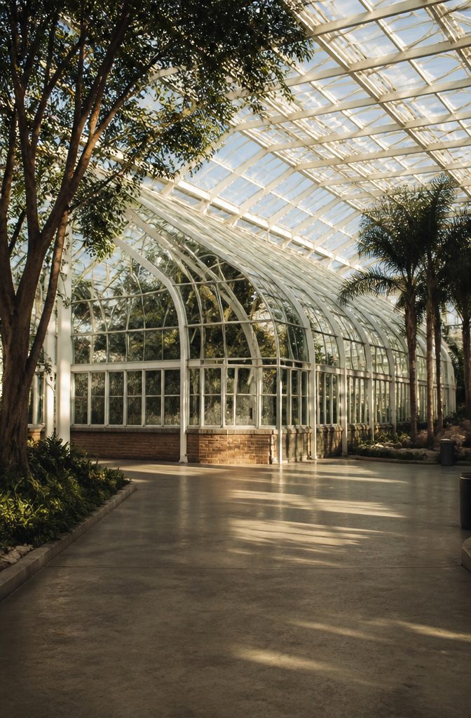 Glasshouse at Meyers-Deats Conservatory displaying various woody plants.