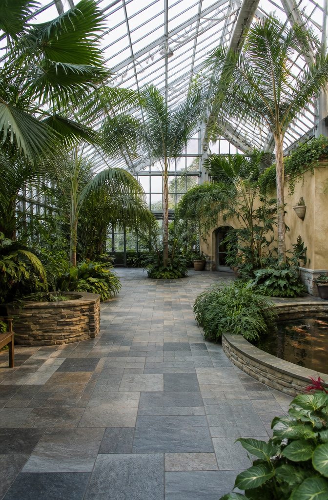 Inside the Roger Williams Park Botanical Center showcasing diverse plant species.