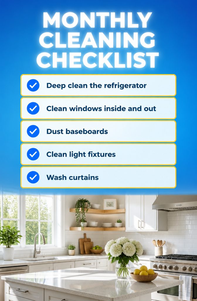 An information image titled 'Monthly Cleaning Checklist'.