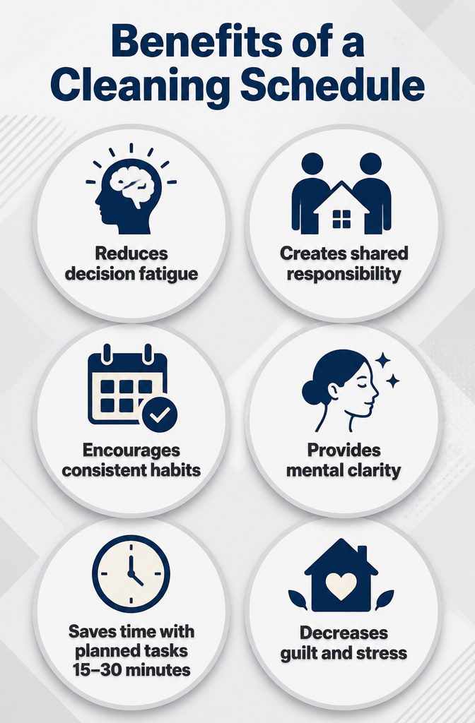 An information image titled 'Benefits of a Cleaning Schedule'.