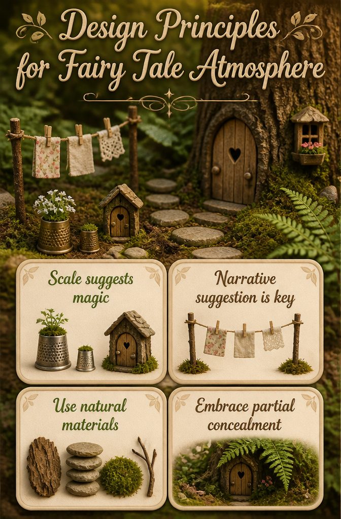 A visual checklist for creating a fairy tale garden atmosphere.