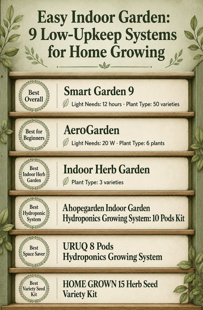 Easy Indoor Garden: 9 Low-Upkeep Systems for Home Growing 4 An infographic comparing different indoor garden systems with product details