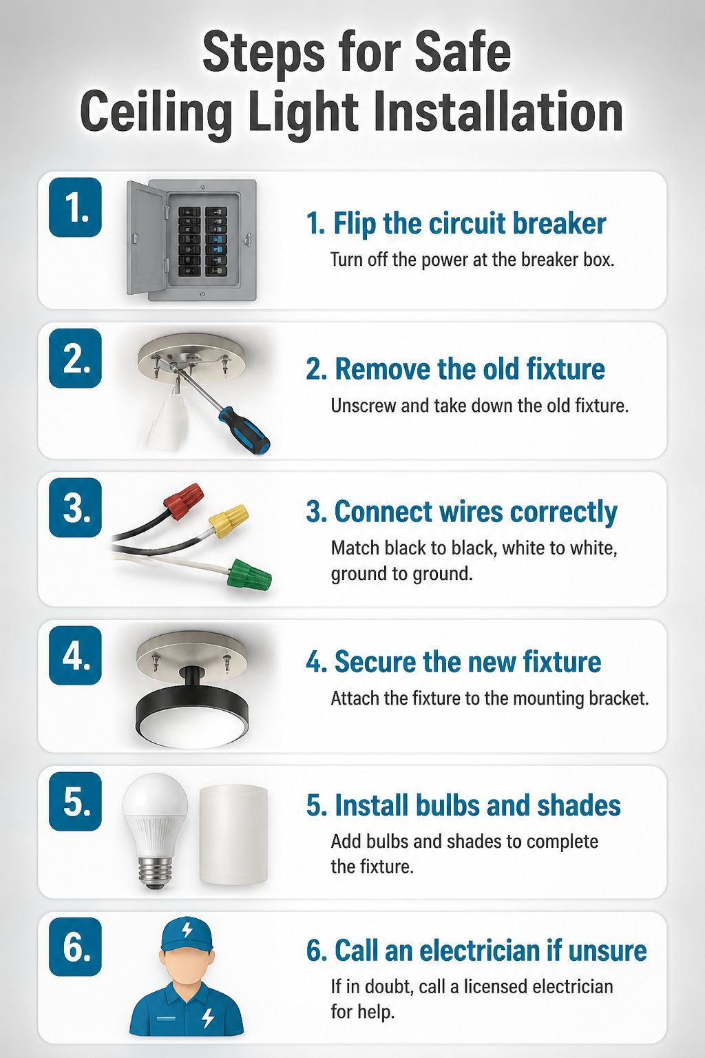 Instructions for ceiling light installation.