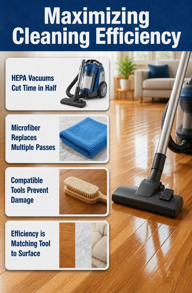 A vacuum cleaner with a HEPA filter positioned for use.