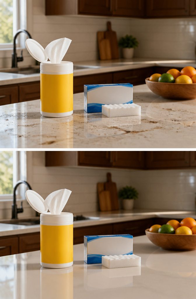 A canister of disinfectant wipes placed on a clean surface.
