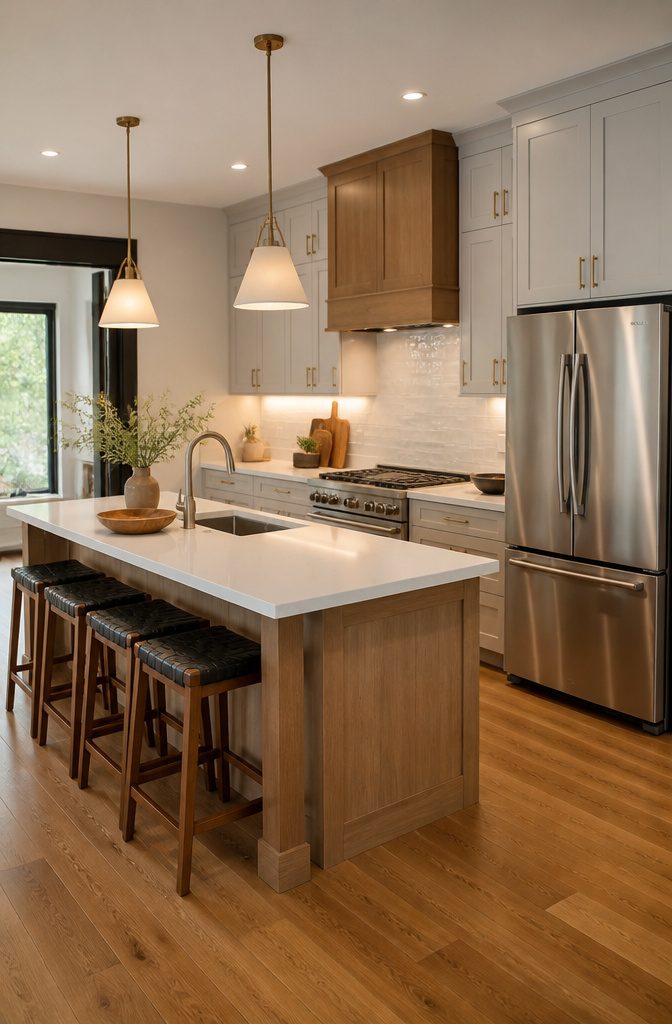 7 Kitchen Design Plans to Fit Your Space and How You Cook 12 A well-appointed kitchen with stainless steel appliances and fixtures.