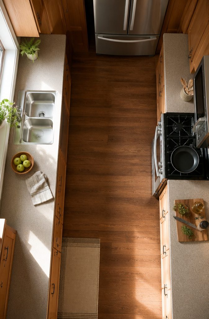 7 Kitchen Design Plans to Fit Your Space and How You Cook 9 A diagram illustrating the work triangle in a kitchen layout.