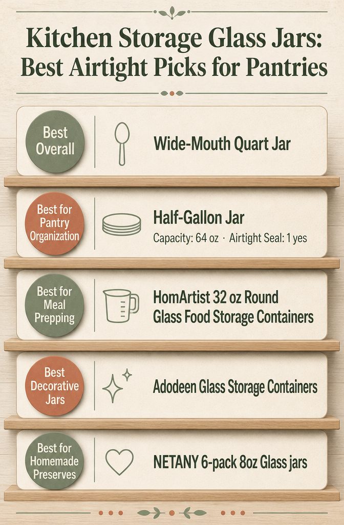 Infographic comparing different sizes of kitchen storage glass jars