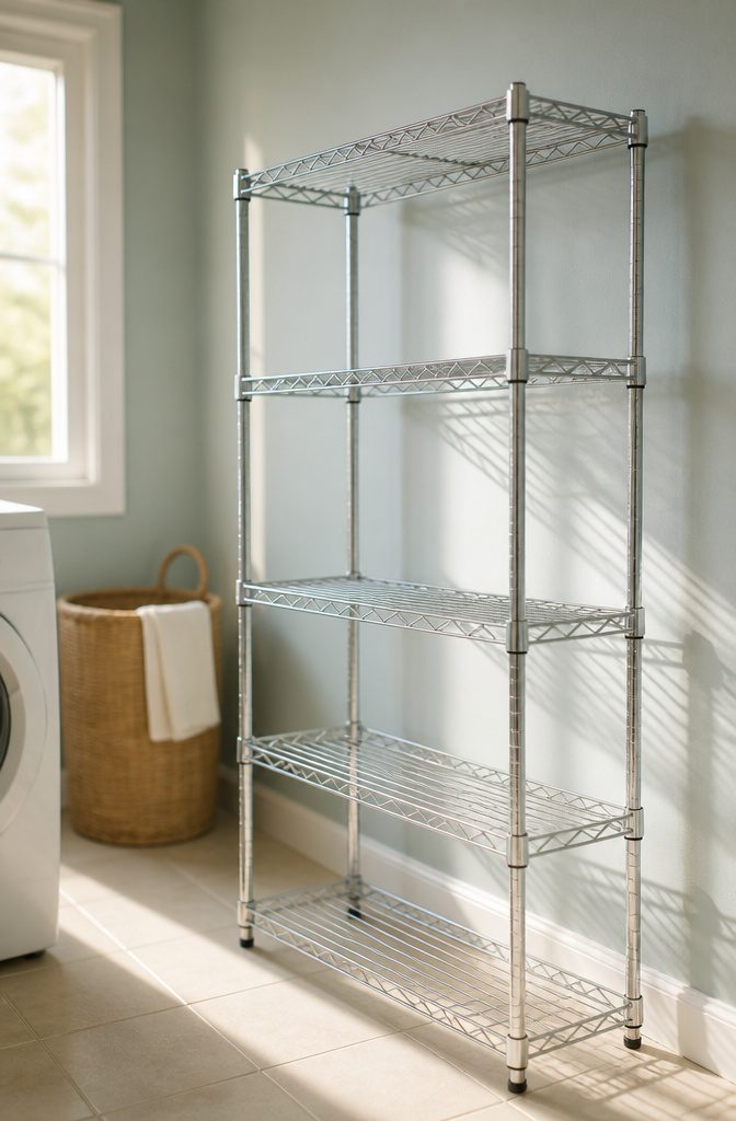 8 Metal Storage Rack Decor Ideas for Every Room 8 Welded wire grid shelves used for storage.