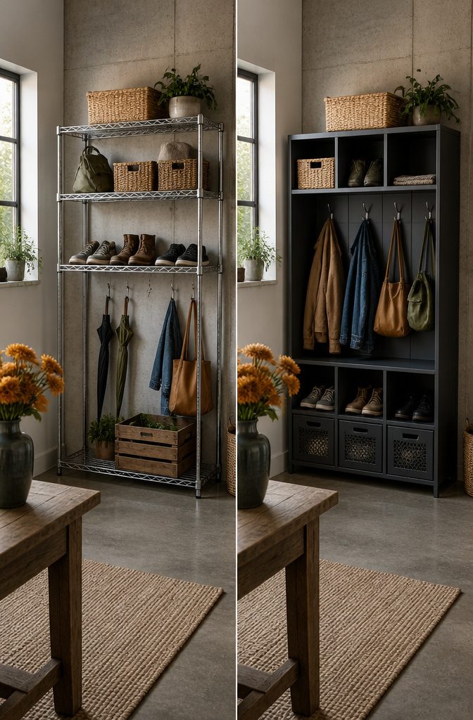 8 Metal Storage Rack Decor Ideas for Every Room 10 Metal storage rack in a utility space.
