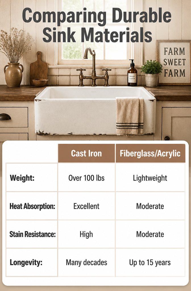 A comparison of durable sink materials, focusing on cast iron.