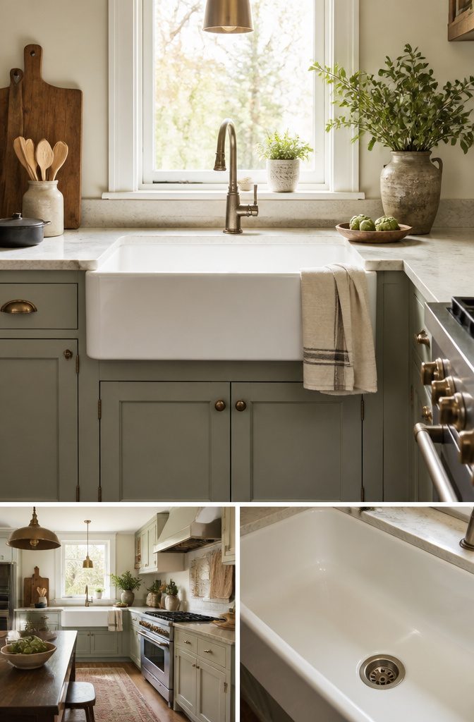 A reproduction farmhouse sink displayed, highlighting its new condition.