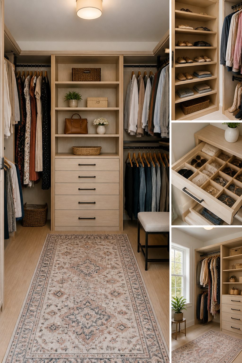 A DIY closet system with contrasting wall paint and shelves.