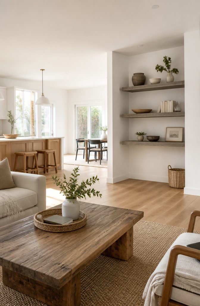 An open living area with mixed wood tones and natural light.